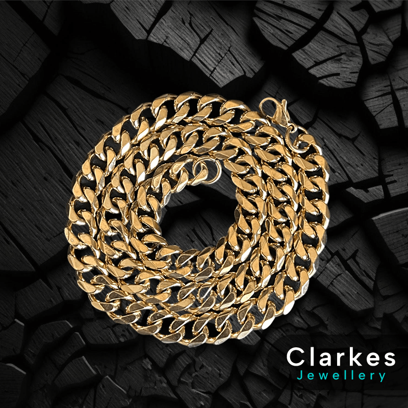 Gold Stainless Diamond Cut Cuban Chain - 11mm, 22" - Image 5