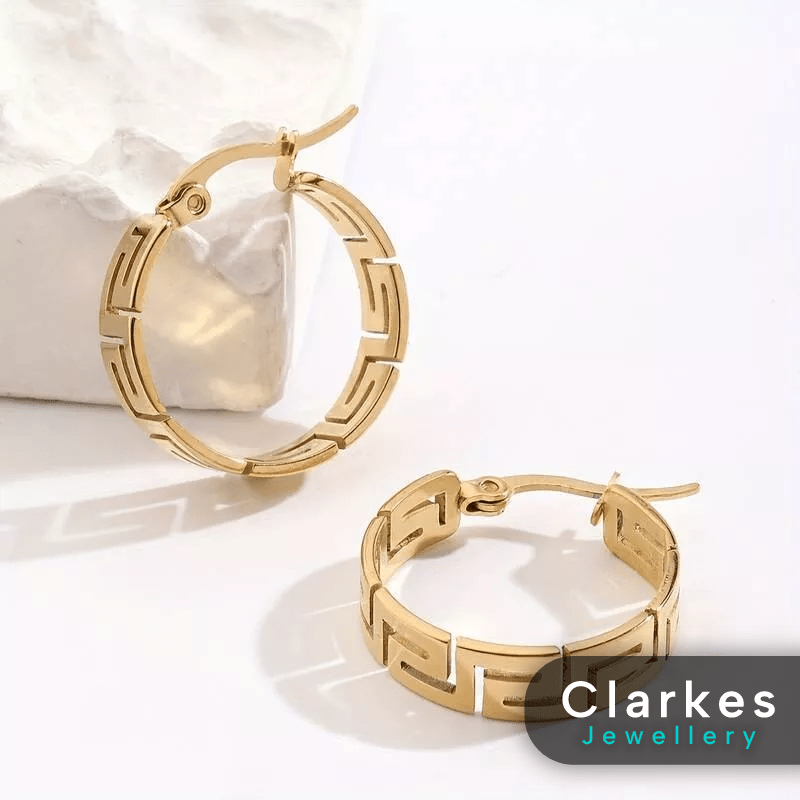 Vintage Style 18k Gold Maze Pattern Hoop Earring Loops - Image 2