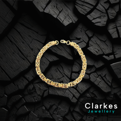18ct Gold Vacuum Plated 9" Stainless Flat Byzantine Link Bracelet - 6mm