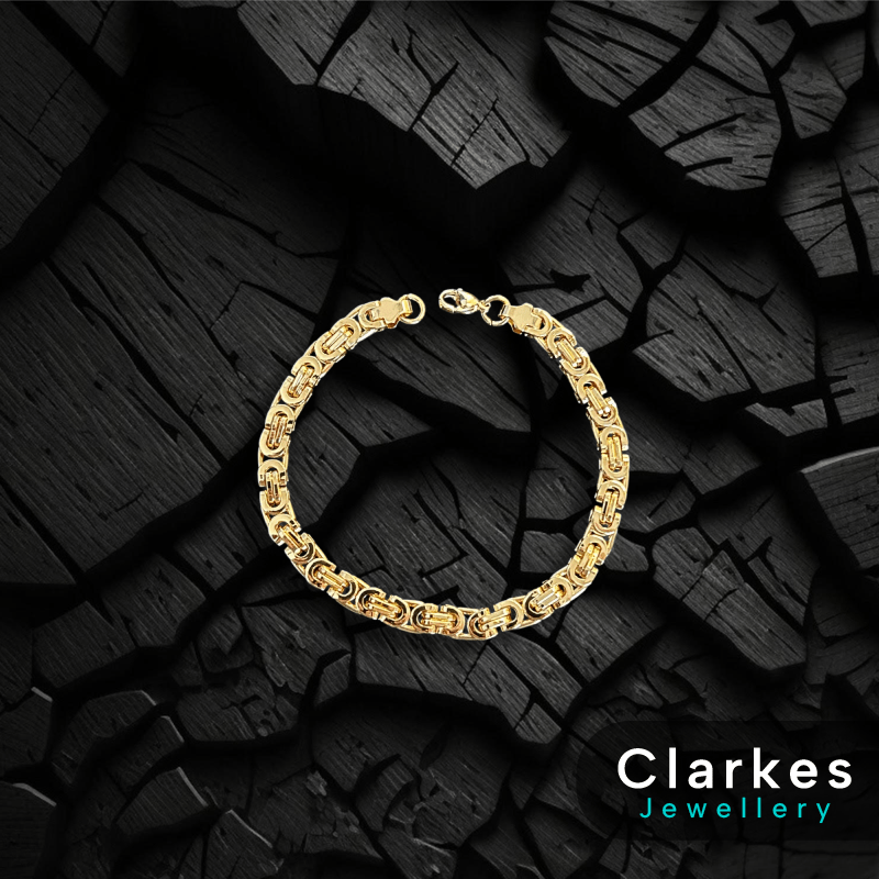 18ct Gold Vacuum Plated 9" Stainless Flat Byzantine Link Bracelet - 6mm