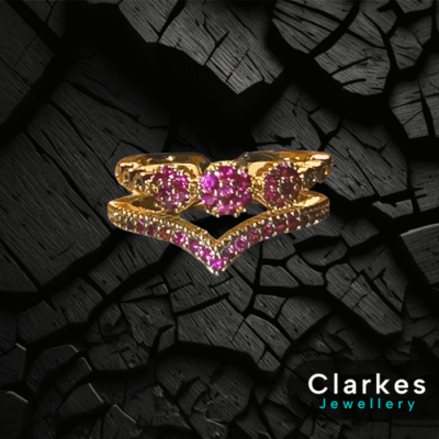 18ct Gold Plated Adjustable Ring with Purple Round-Cut CZ Stones