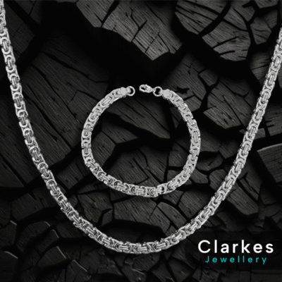 Durable Stainless Steel Flat Byzantine Chain 24" + 9" Bracelet Set