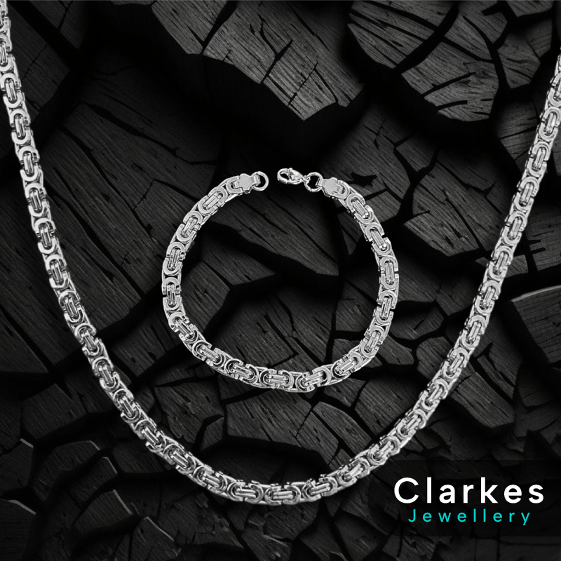 Durable Stainless Steel Flat Byzantine Chain 24" + 9" Bracelet Set