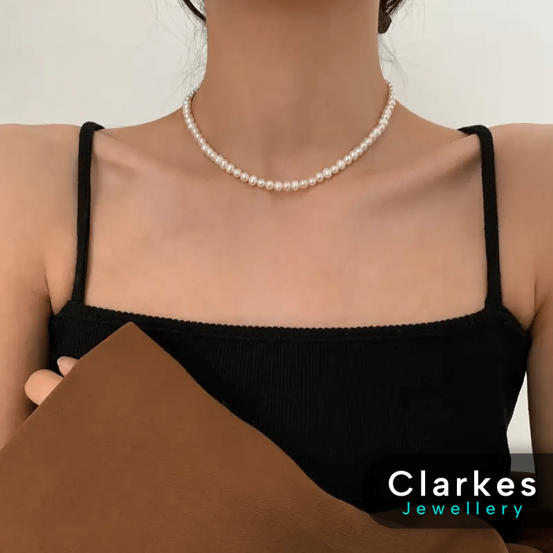 Simplistic Ladies White Pearl Necklace 16.5" - Image 2