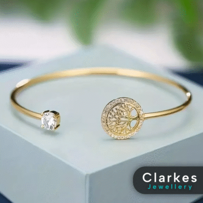 18ct Gold Cubic Zirconia Tree Of Life Bracelet Adjustable Bangle