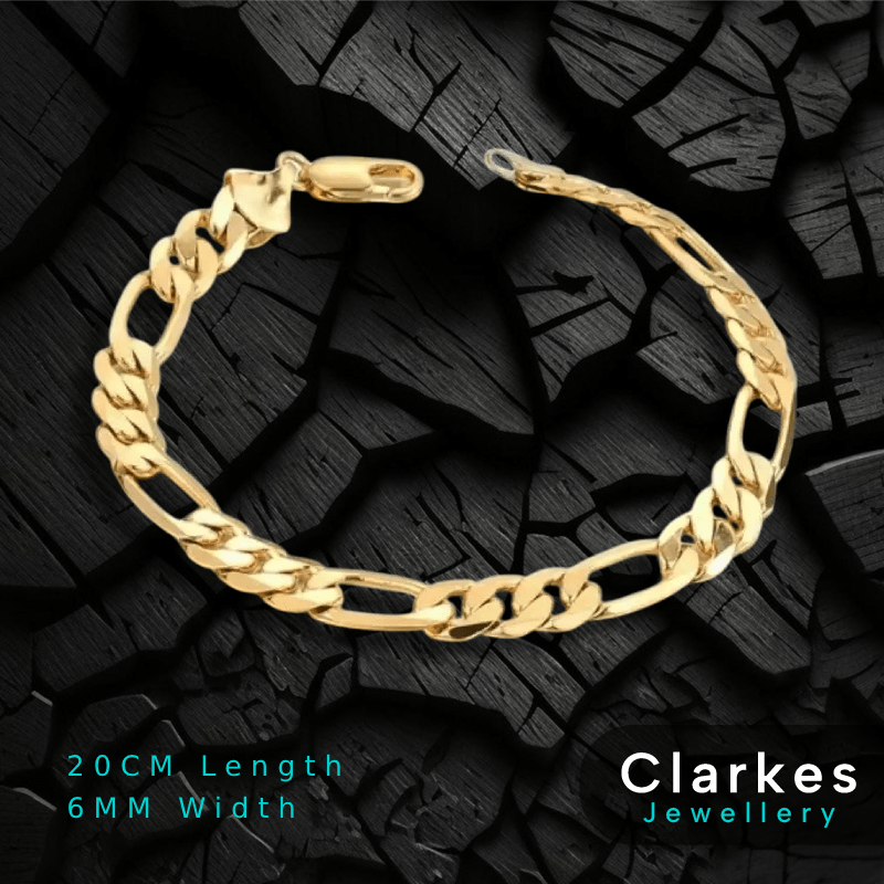 18ct Gold Plated Stainless Steel Italian Figaro Curb Bracelet 8" 6mm - Image 2