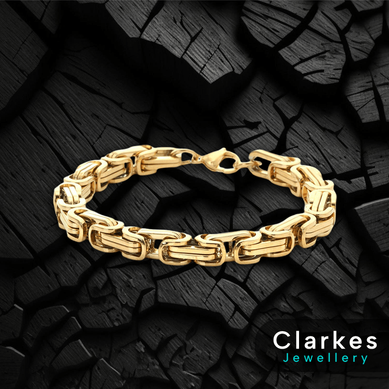18ct Gold Filled Stainless Steel Box Byzantine Chain 24" + 9" Bracelet Set - Image 3