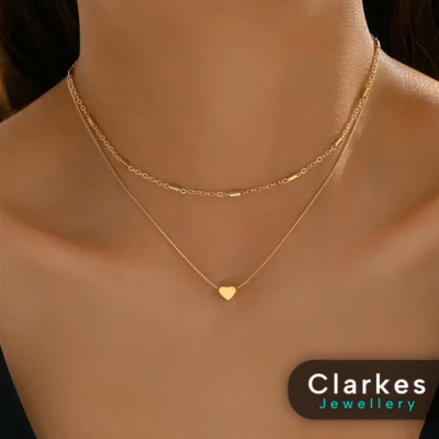 Ladies 9ct Gold Filled Double Layer Heart Pendant Necklace