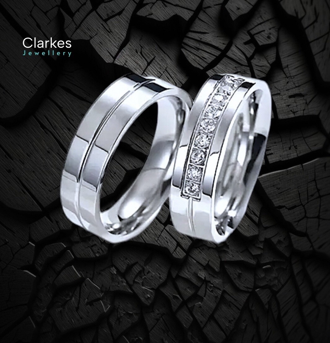 His & Hers Titanium Wedding Band Rings “I Love You” Engraved Band Rings - Image 4
