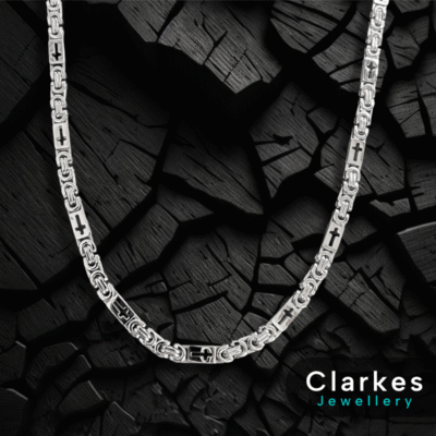 Men's 24" Byzantine Stainless Steel Cross Chain | Heavy Duty Curb Necklace