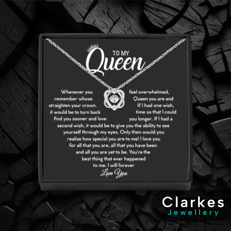 To My Queen Necklace Gift Set | CZ Pendant on 45cm Stainless Chain | Gift Box