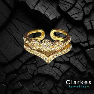 18ct Gold Plated Adjustable Ring with Clear Round-Cut CZ Stones