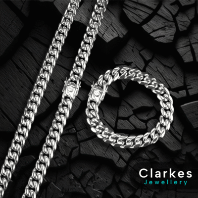 Italian 8mm Miami Cuban Curb Bracelet Chain Set 24" 8" Men's Boys + Giftbox