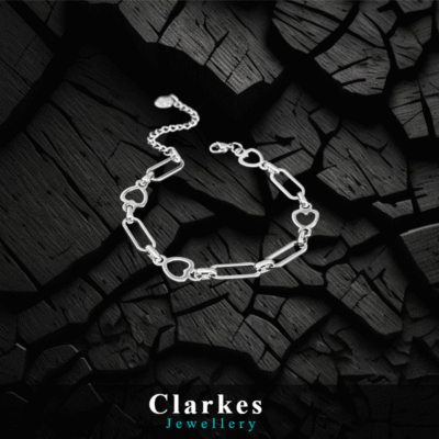 Stainless Steel Heart Link Paperclip Style Bracelet 17+5cm