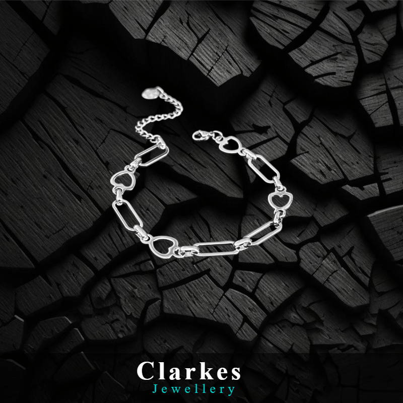 Stainless Steel Heart Link Paperclip Style Bracelet 17+5cm