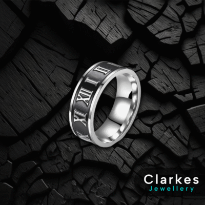 Men's 8mm Roman Numeral Spinner Band Ring - 316 Stainless Steel