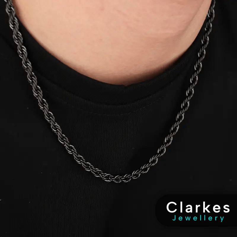 Premium Black 4.5mm Braided Rope Chain 22" - Image 3