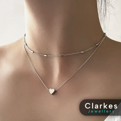 Simplistic Heart Necklace 45+5cm Stainless Steel Ladies Double Layer Necklace