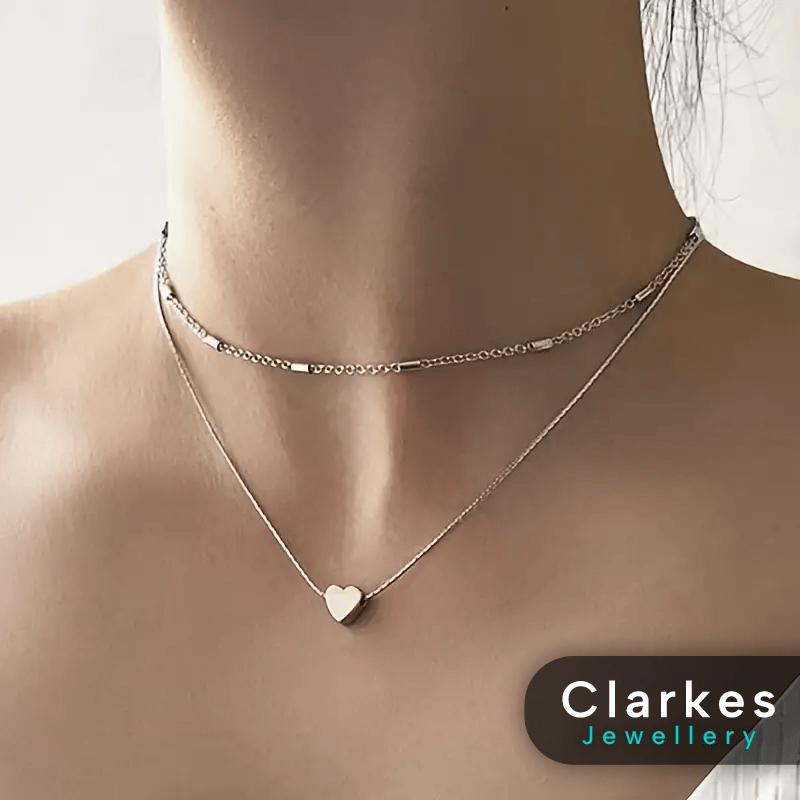 Simplistic Heart Necklace 45+5cm Stainless Steel Ladies Double Layer Necklace