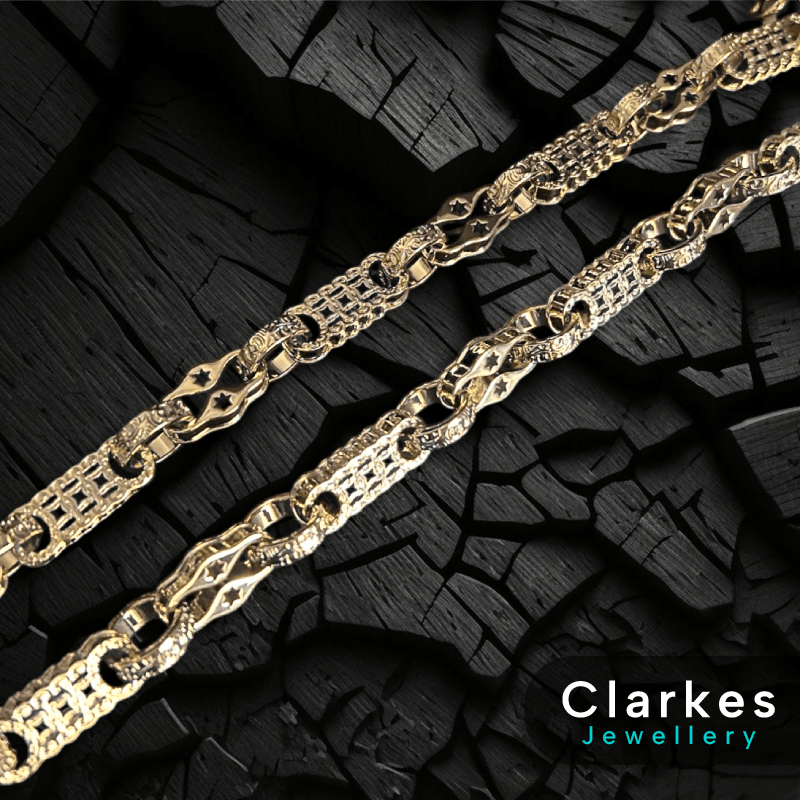 10mm Gold 18K GF 3D Gold Stars and Bars Chain Necklace Mens + Giftbox - Image 3