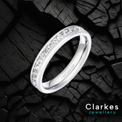 TIGRADE 4mm Women Titanium Engagement Ring Cubic Zirconia Eternity Wedding Band