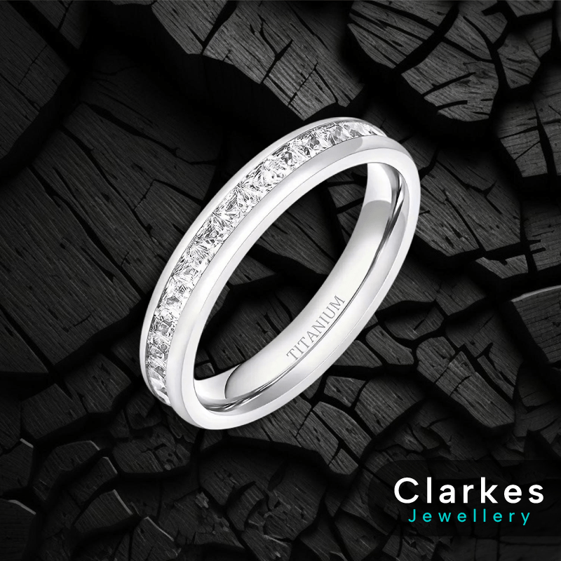 TIGRADE 4mm Women Titanium Engagement Ring Cubic Zirconia Eternity Wedding Band
