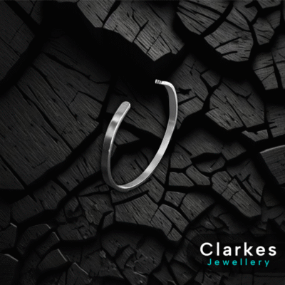 Simplistic Adjustable Silver Flattened Torc Bangle Bracelet
