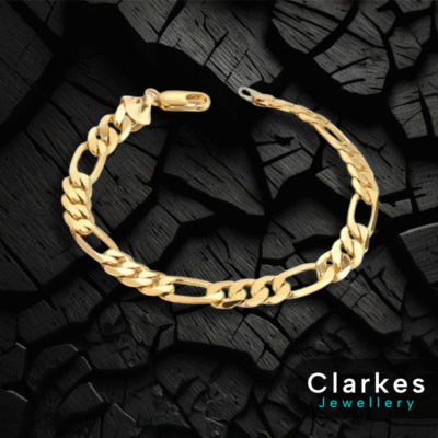 18ct Gold Plated Stainless Steel Italian Figaro Curb Bracelet 8" 6mm