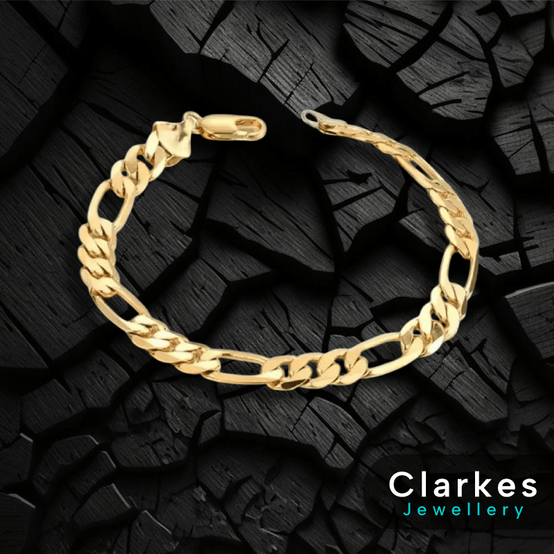 18ct Gold Plated Stainless Steel Italian Figaro Curb Bracelet 8" 6mm