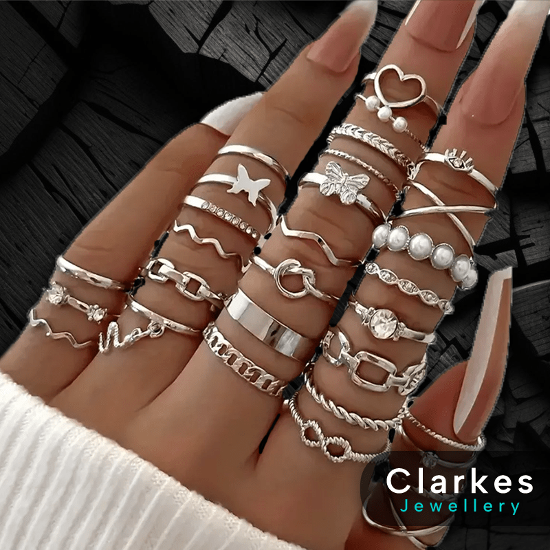 Job Lot 30pcs Silver Stacking Vintage Style Rings - Wholesale Job Lot 30pc