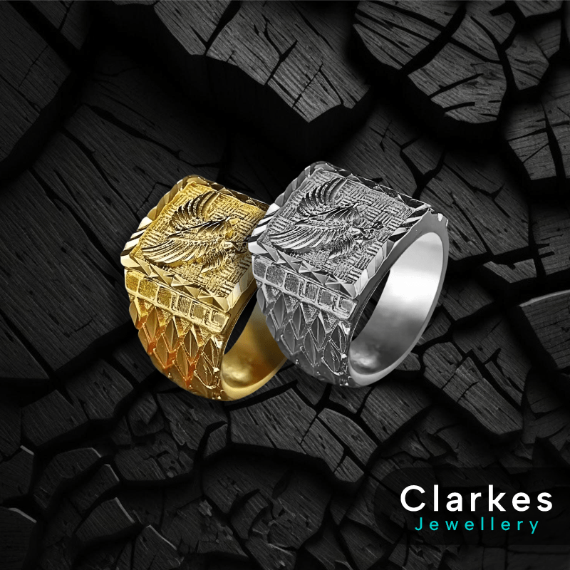 Mens Boys 9ct Gold Filled Silver Eagle Ring