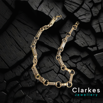 10mm Gold 18K GF 3D Gold Stars and Bars Chain Necklace Mens + Giftbox