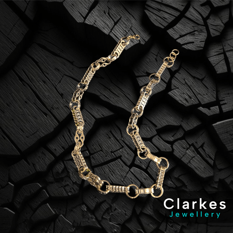 10mm Gold 18K GF 3D Gold Stars and Bars Chain Necklace Mens + Giftbox