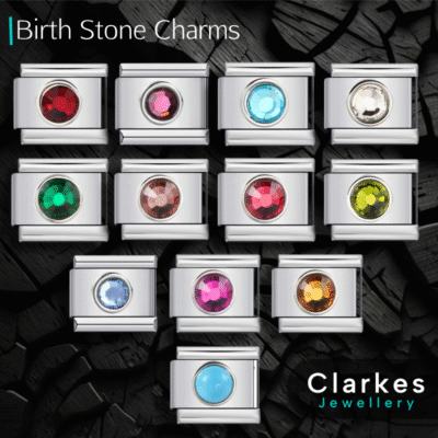 Silver Italian Modular Birthstone Bracelet Charms - Fits 9mm Modular Bracelets