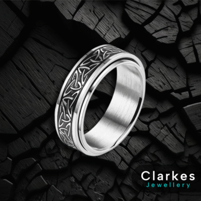 Stainless Steel Textured Vintage Viking Rotating Style Band Ring