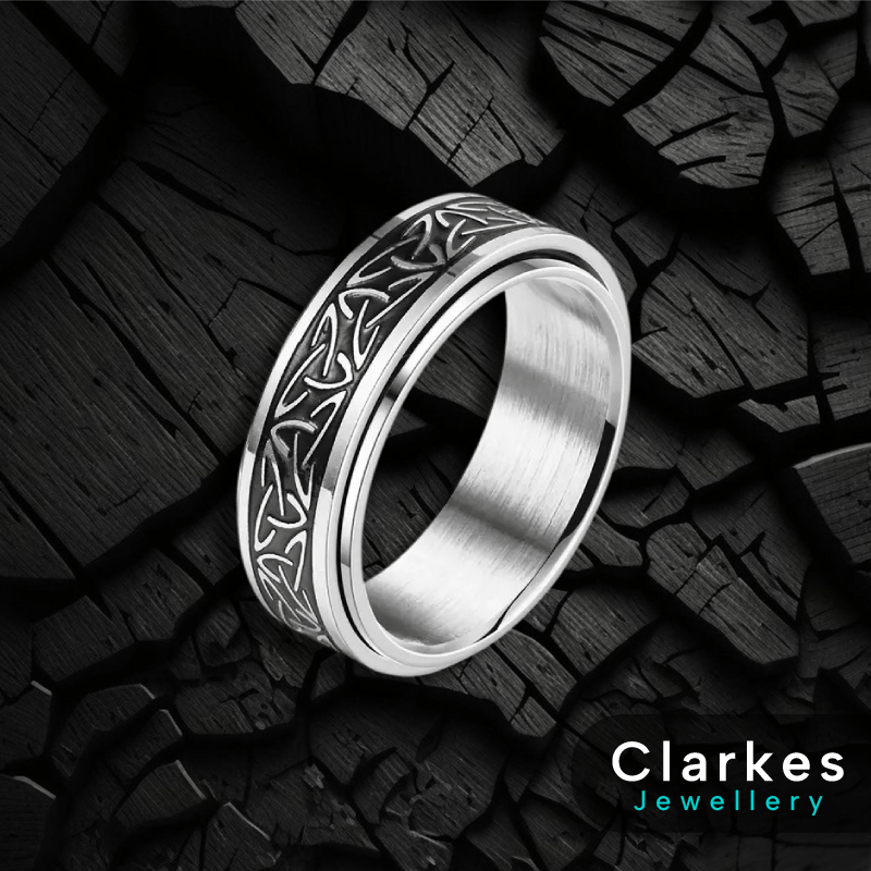 Stainless Steel Textured Vintage Viking Rotating Style Band Ring