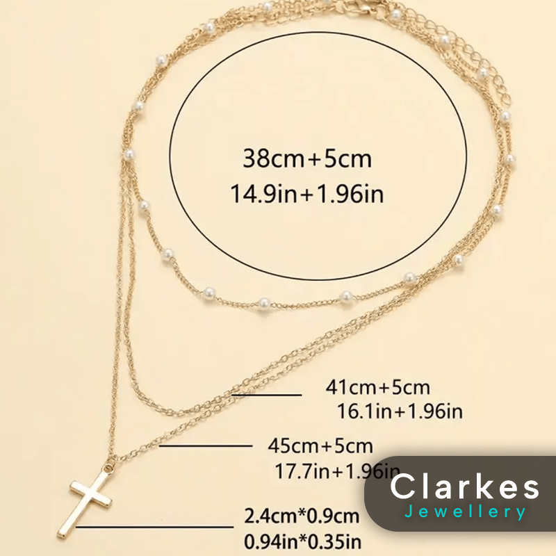 18k Gold Filled Cross Pendant Necklace 3pc Ladies Necklace Set - Image 4
