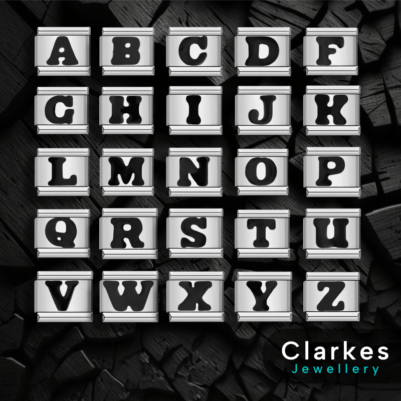 Italian Black Letter Charms | Name Initials A-Z | Fits All 9mm Modular Bracelet