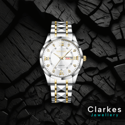 Men's White Face OurStart Quartz Silver Wristwatch + Date Feature