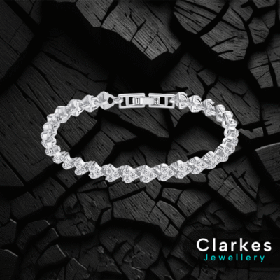 Ladies Silver Heart Linked Cubic Zirconia Bracelet