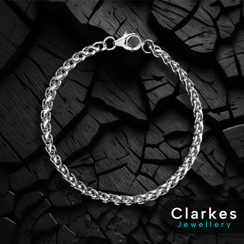Mens Boys 4mm Braided Italian Stainless Steel Bracelet 21cm