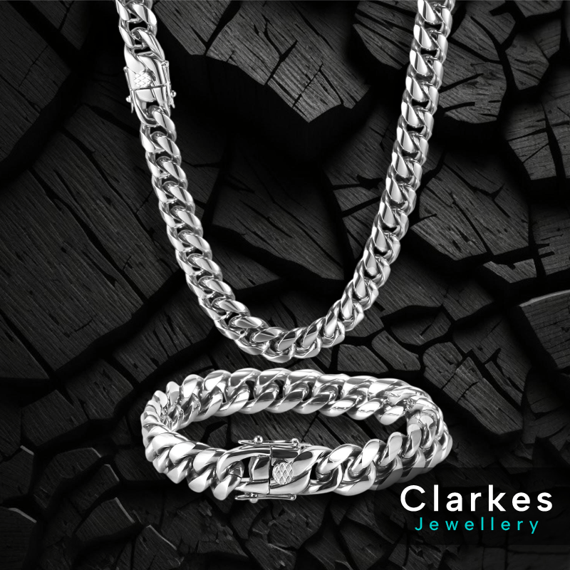 Italian 8mm Miami Cuban Curb Bracelet Chain Set 24" 8" Men's Boys + Giftbox - Image 4