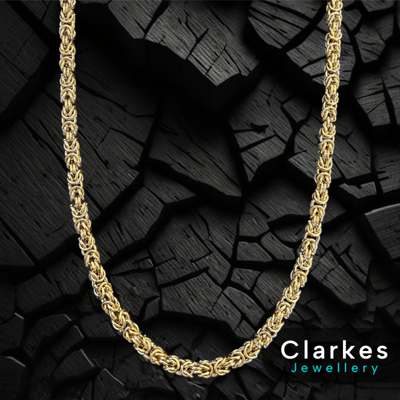 9ct Vacuum Plated 24" Stainless Round Byzantine Link Necklace Chain - 7mm