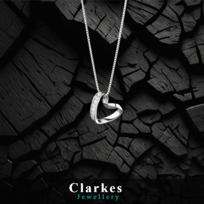 Stainless Ladies Zircon Polished Heart Pendant Necklace