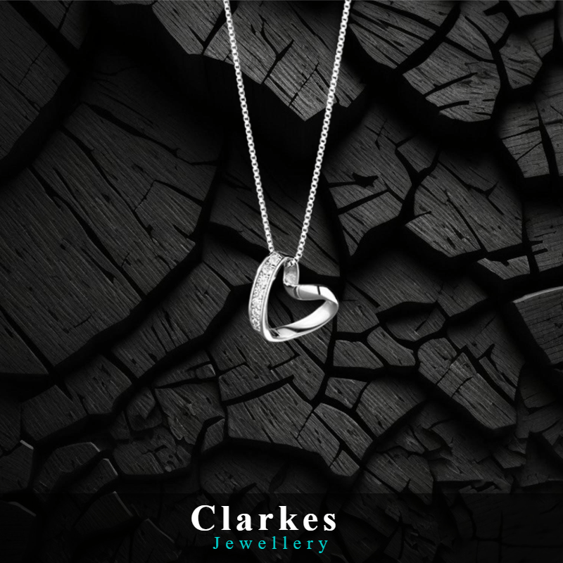 Stainless Ladies Zircon Polished Heart Pendant Necklace