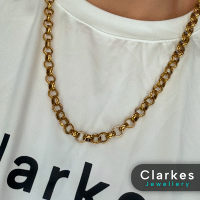 18ct Gold Filled Belcher Chain 24” Long 8mm Thick Men's Embossed Belcher Link
