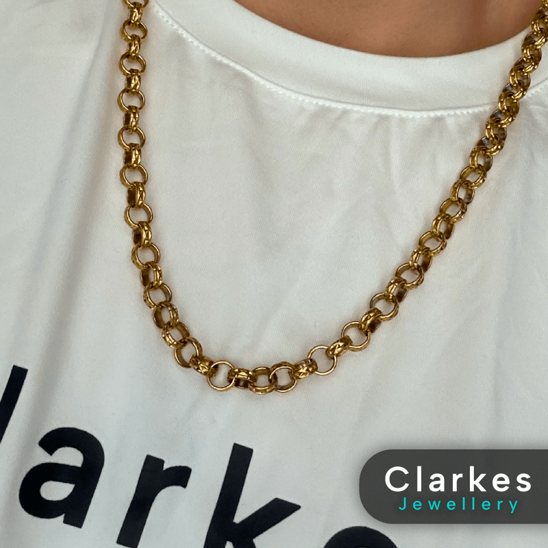 18ct Gold Filled Belcher Chain 24” Long 8mm Thick Men's Embossed Belcher Link
