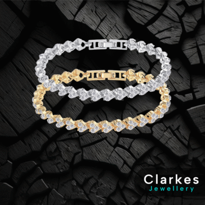 Silver & Gold Heart Linked Stainless Steel Cubic Zirconia Bracelets