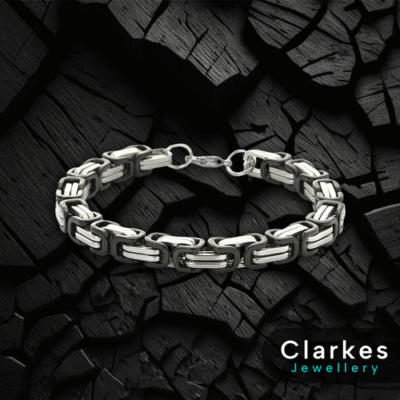 Mens Boys Black & Steel Byzantine Style Link Bracelet - 6mm 9″
