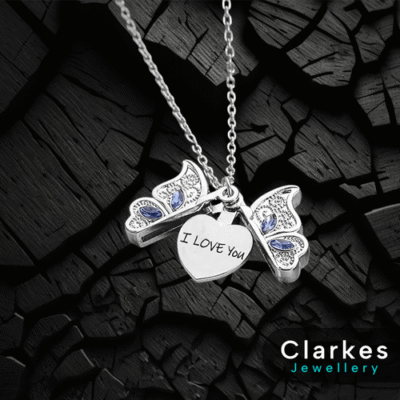 925 Silver Butterfly Necklace for Ladies Girls "I Love You" Engraved Gift